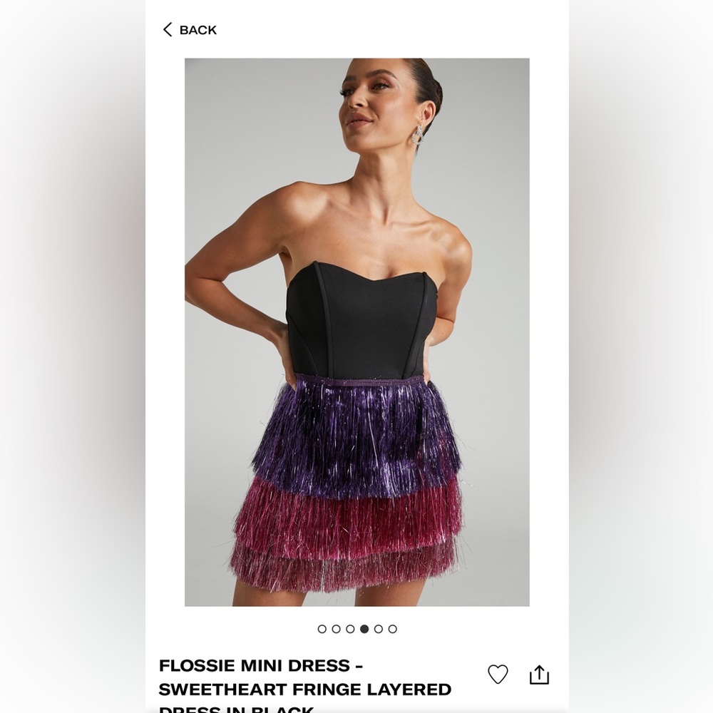 Flossie Mini Dress- Sweetheart Fringe Layered Dress in Black (Showpo) NWT